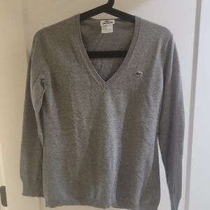 Lacoste Heather Gray V-Neck Pullover